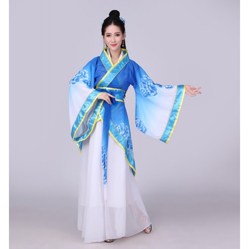 Chinese folk dance costumes for female women's traditional ancient fairy princess tang hanfu yangko drama cosplay dancing dresses